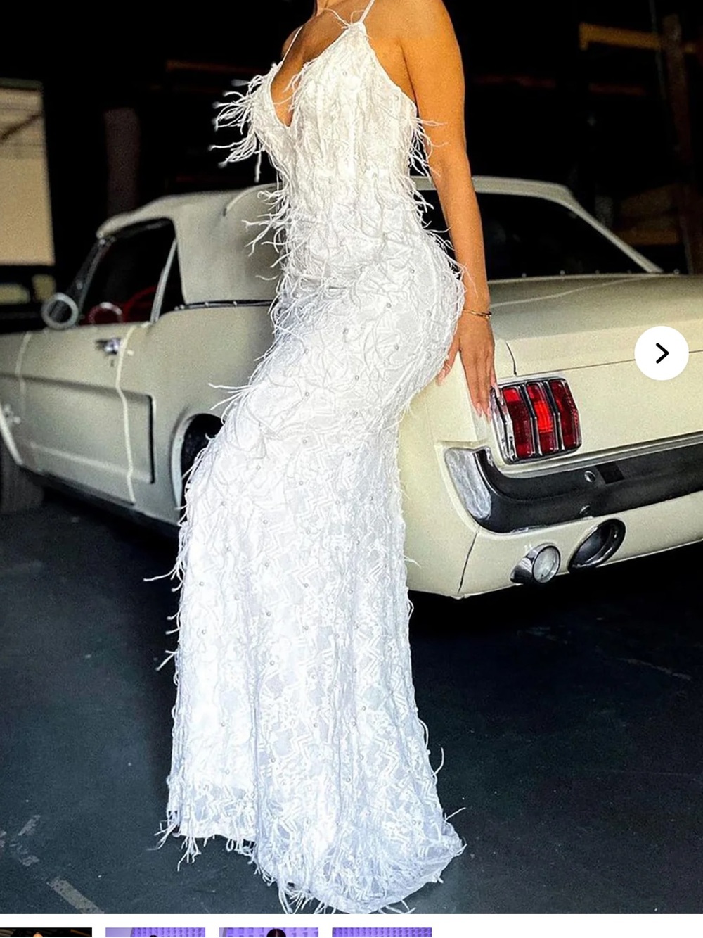 FASHIONOVA Elegant White Feather-Trim Slip Dress